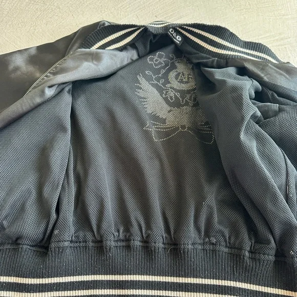 Dolce & Gabbana Vtg. Y2K black satin Bomber jacket embroidery Logo S - Picture 3 of 15